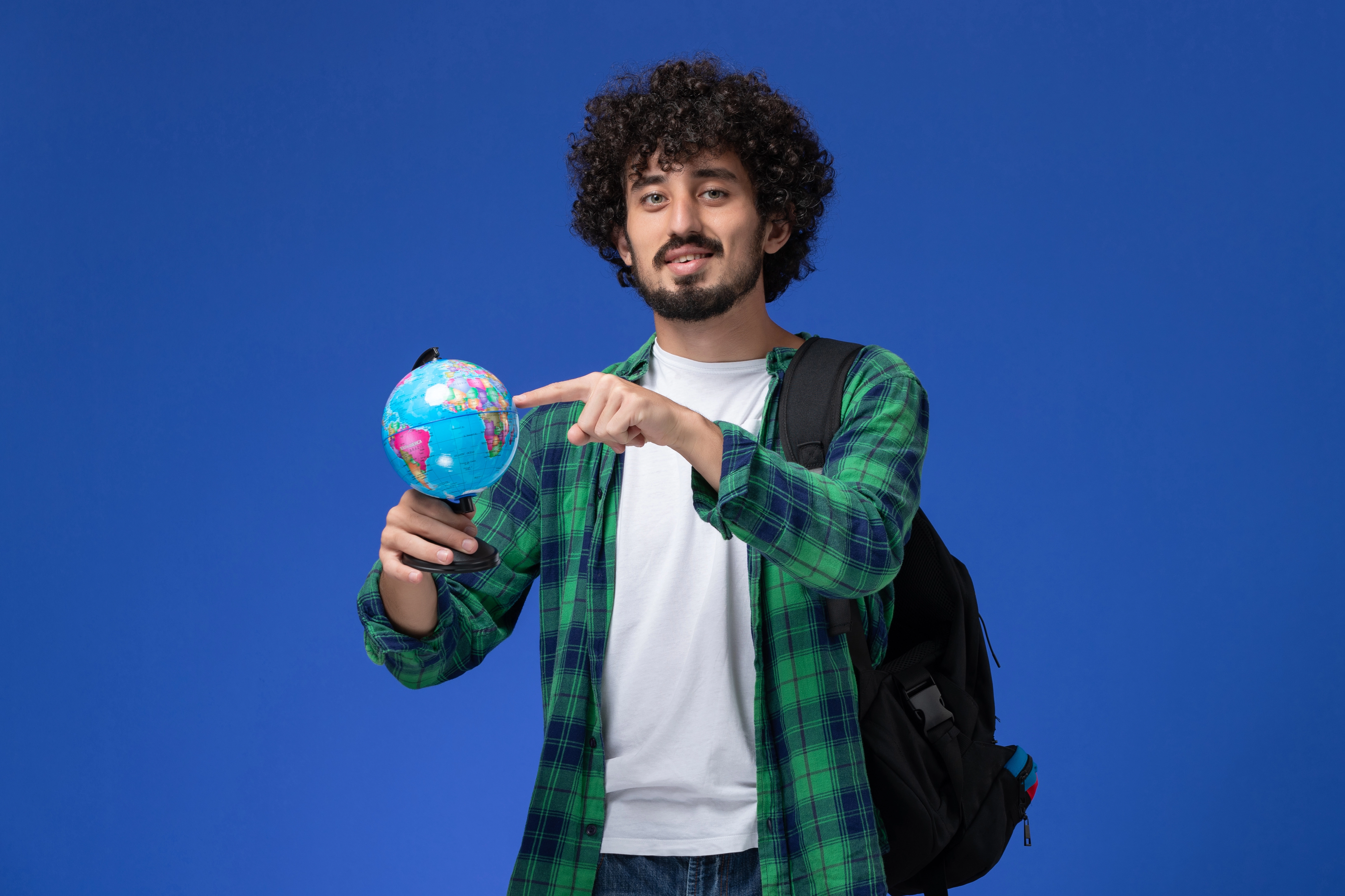 Student with globe